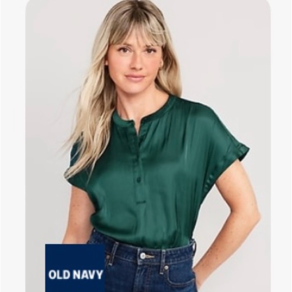 Dolman sleeve satin popover shirt